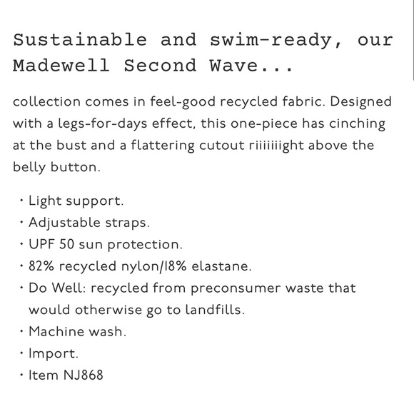 Madewell Cinched Cutout One-Piece Swimsuit, Black Size S - Picture 6 of 12